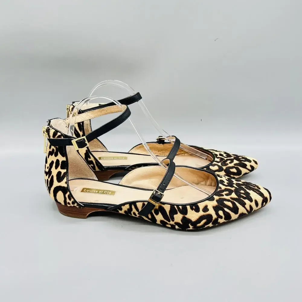 Louise Et Cie Shoes Womens 9.5 Brown Leopard Cow Hair Lo-Claire Flats Zip Ankle